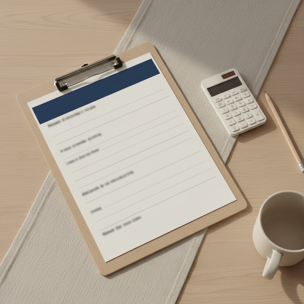 A one-page deal worksheet on a clipboard beside a calculator and a pencil