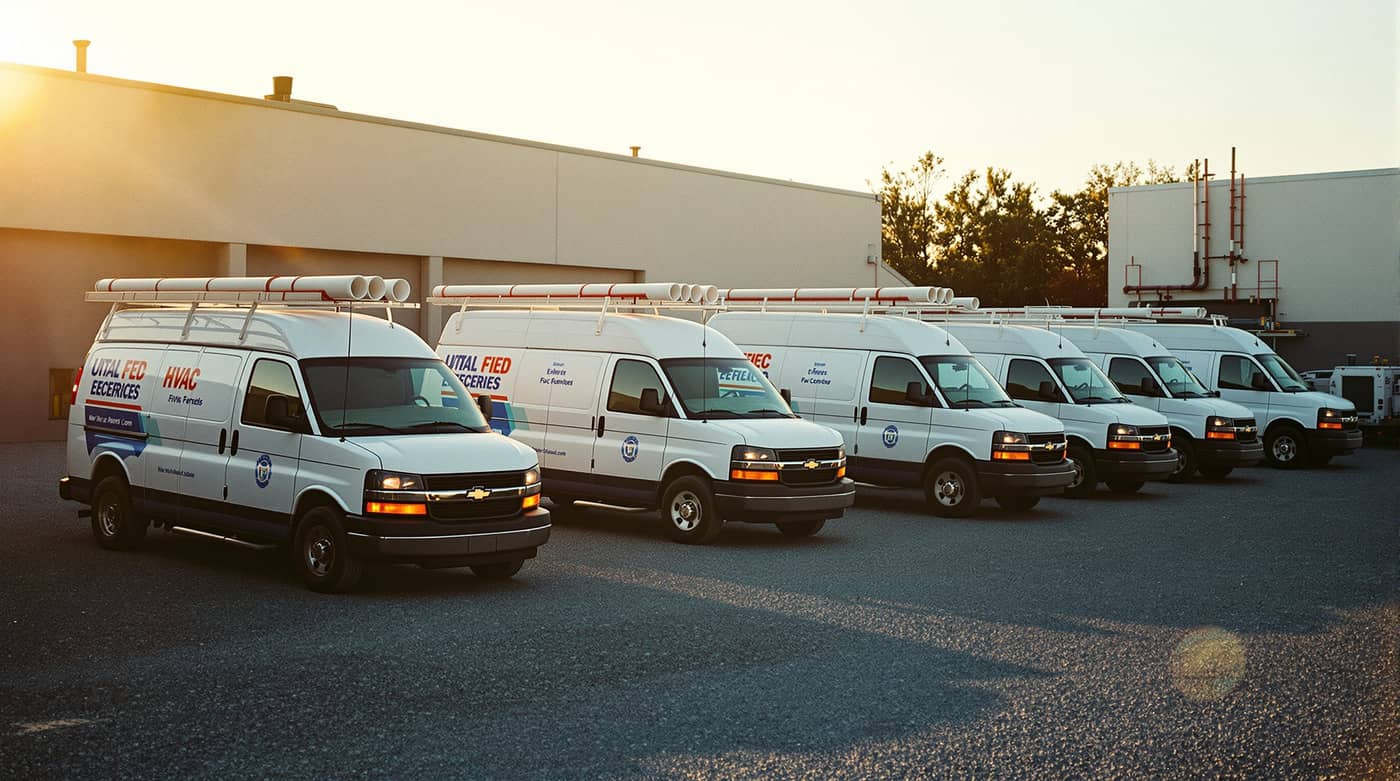 Service trucks at dawn