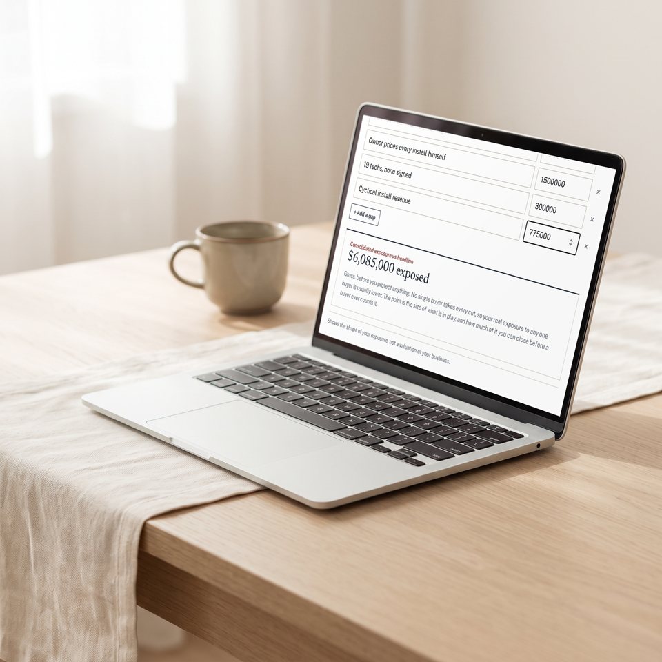 The Gap Table calculator on a laptop, filled in with the worked example